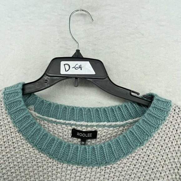 Roolee Sweater Womens Sz 3XL Cream Teal Green Colorblock Crew Neck Knit Pullover - Picture 12 of 12